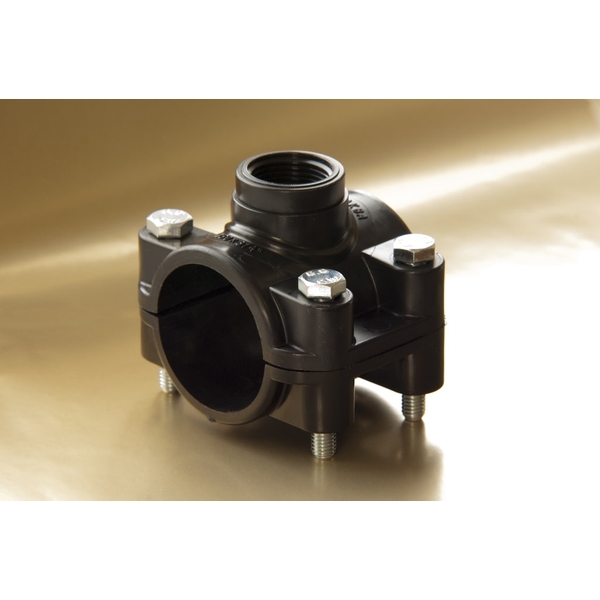 Седелка для трубы ПЭ с резьбовым отводом 110х2" ВР